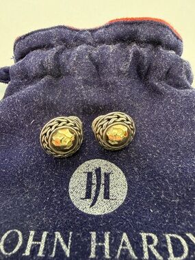 John Hardy Mixed Metal Knot Stud Earrings in Silver and 24k Gold